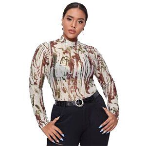 Y2K Mesh Fairygrunge Abstract Floral Camouflage Long sleeve Top M